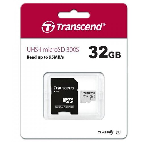 Карта памяти TRANSCEND MicroSD 32GB SDHC Class 10 UHS-1 + adapter (TS32GUSD300S-A) карта памяти transcend microsdhc 32gb class10 ts32gusd300s a adapter