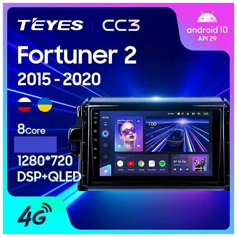 Магнитола TEYES TOYOTA FORTUNER 2015-2020 г. CC3 4/32ГБ