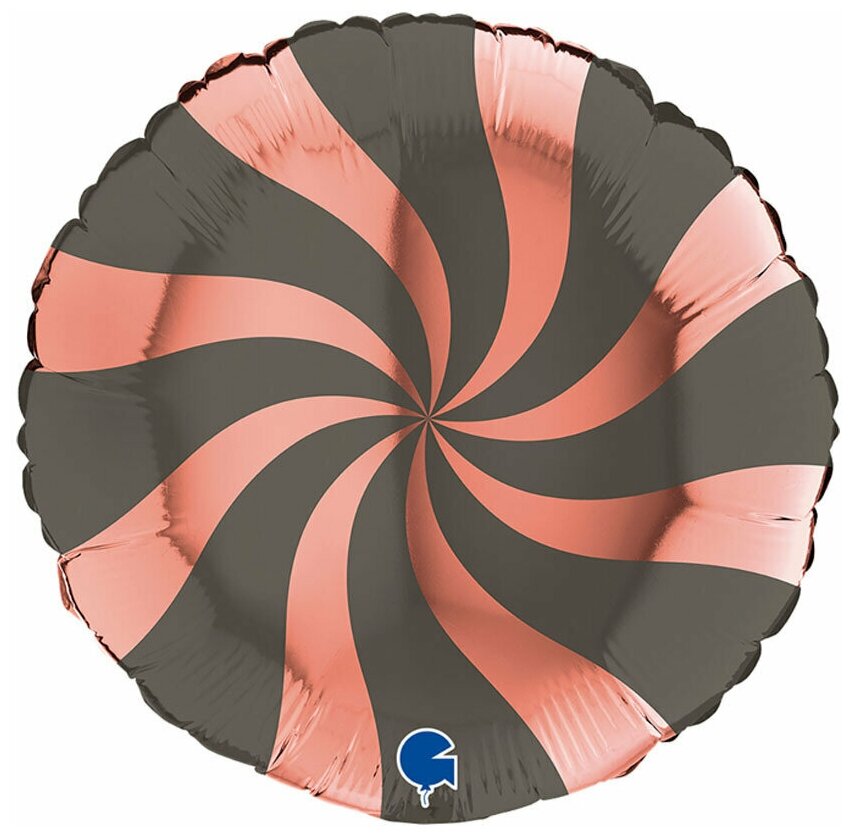 Воздушный шар фольгированный Grabo круглый, Леденец, розовое золото/серый, 46 см