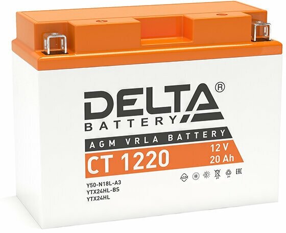 Аккумулятор мото DELTA AGM CT 1220 20Ah 250A обратная полярность (205х90х164)