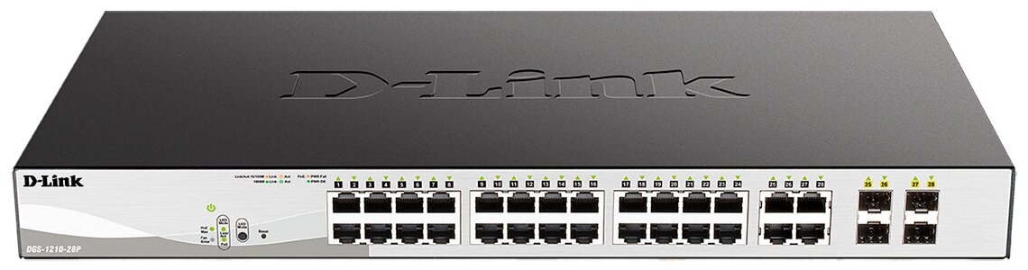 Коммутатор D-Link DGS-1210-28P, управляемый, количество портов: 24x1 Гбит/с (DGS-1210-28P/F5A)