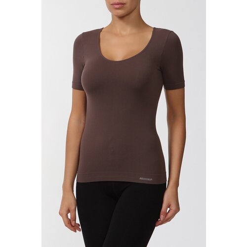 Футболка  Bellissima, прилегающий силуэт,  однотонная, трикотаж,  размер m/l, коричневый