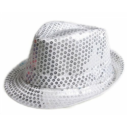 Карнавальная шляпа блестящая с пайетками Диско, цвет белый шляпа диско с пойетками арт 1