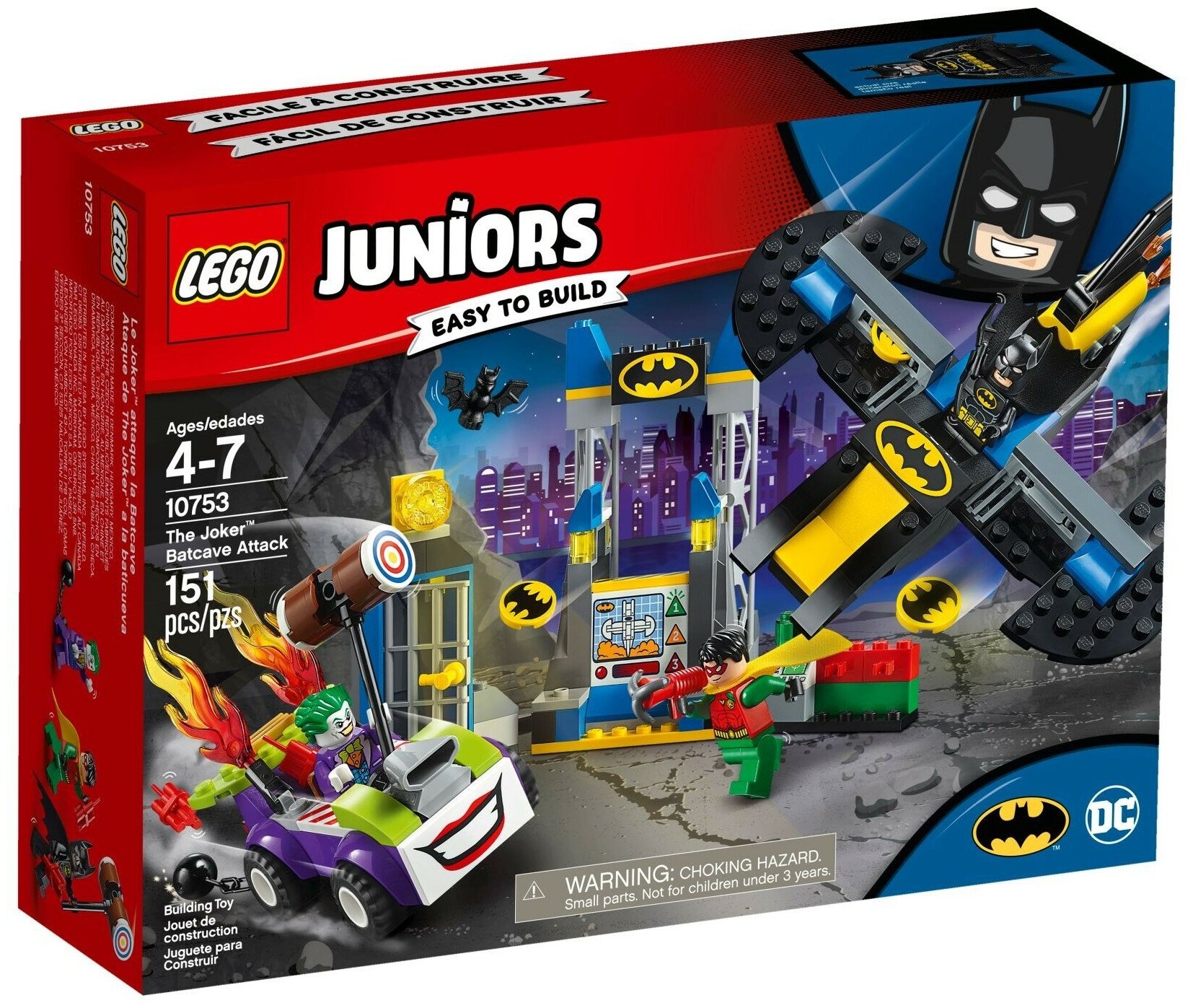 Конструктор LEGO Juniors 10753 Джокер атакует Бэтпещеру, 151 деталь, 3 мини-фигурки