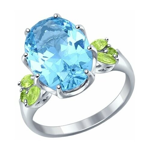 Перстень SOKOLOV, серебро, 925 проба, родирование, ситалл, размер 16.5, зеленый, голубой