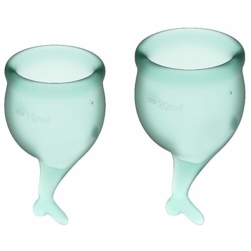 satisfyer чаша менструальная feel secure светло голубая набор 2 шт Satisfyer Менструальные чаши Feel Secure 15 и 20 мл, 2 шт., темно-зеленый