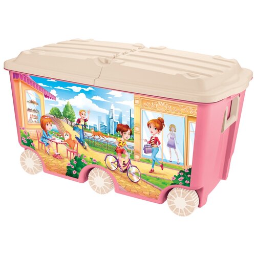 Ящик с декором (розовый) на колесах 685х395х385 мм, 66,5л