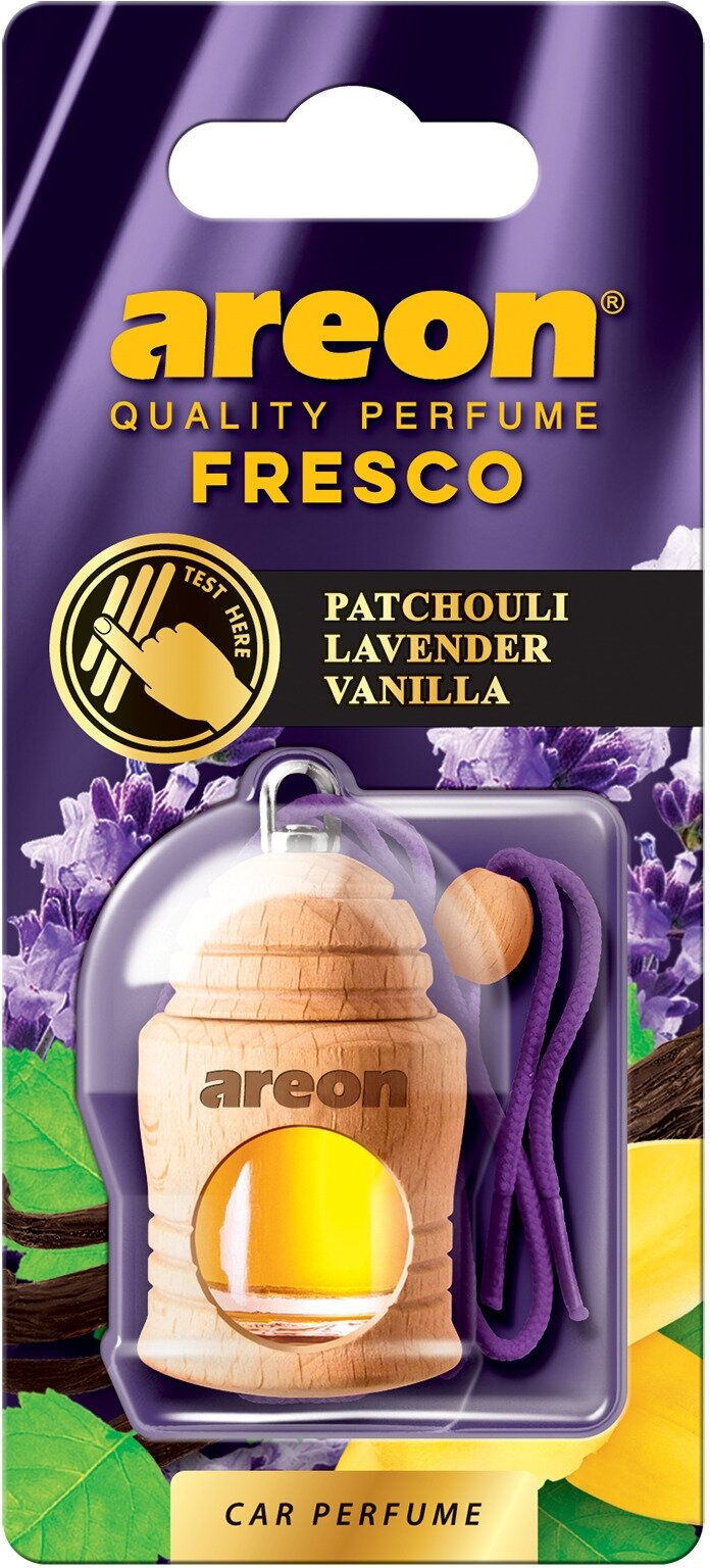 Дезодорант - освежитель воздуха AREON FRESCO Patchouli Lav Vanill(Пачули Лав Ваниль). Подвесная конструкция из натурального дерева с ароматной ёмкостью