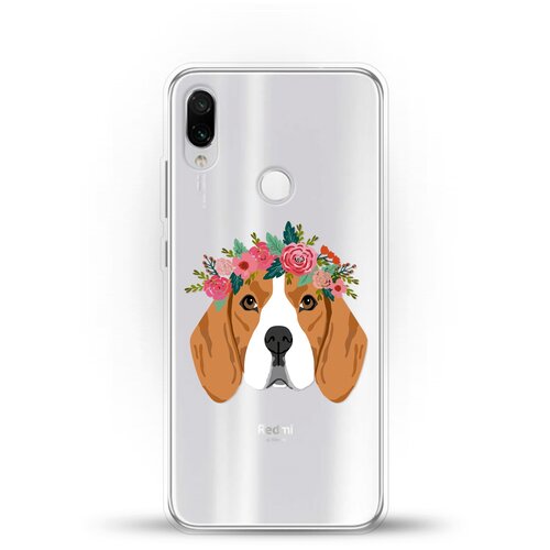 фото Силиконовый чехол бигль с цветами на xiaomi redmi note 7 andy & paul
