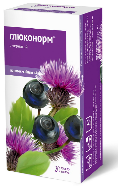 Алтайский кедр сбор Глюконорм с черникой (чайный напиток) ф/п, 50 г, 20 шт.