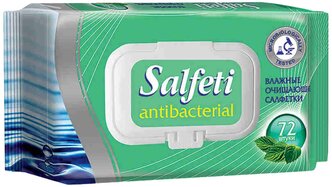 Влажные салфетки Salfeti антибактериальные с клапаном, 72 шт.