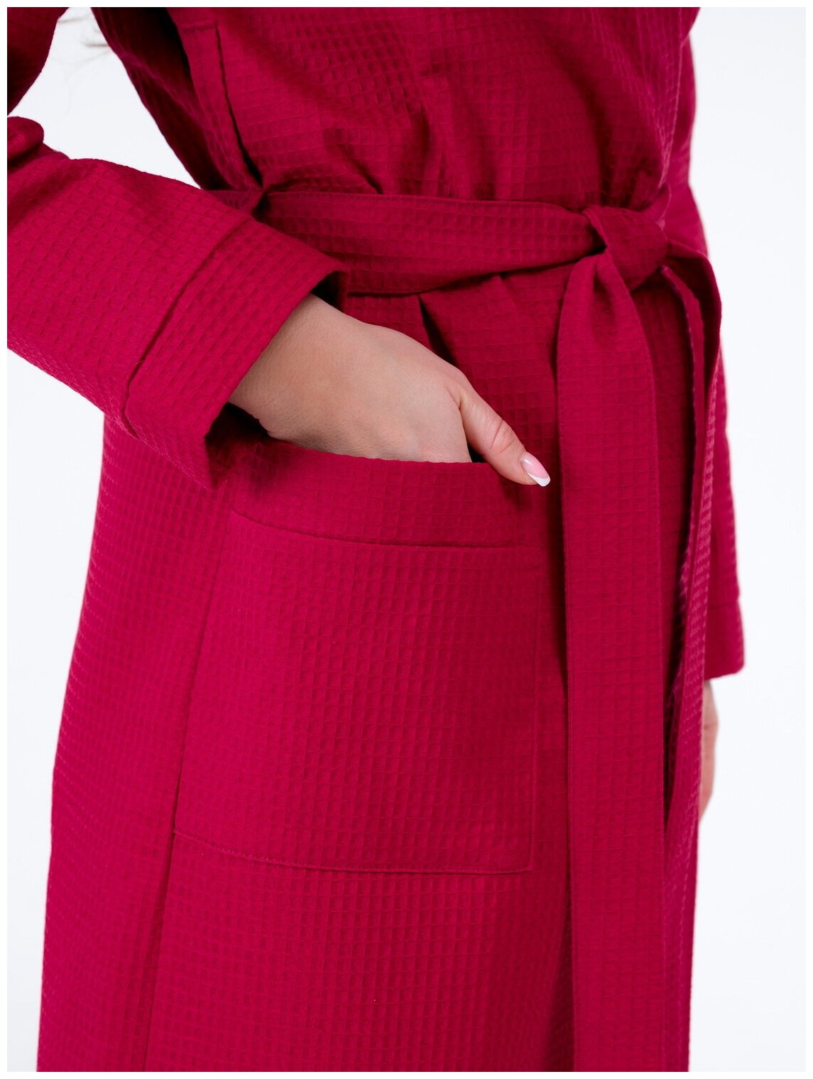 Женский вафельный халат Росхалат, бордовый. Размер 50-52 - фотография № 6