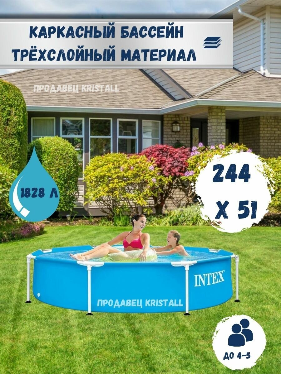 Бассейн каркасный круглый Intex Metal Frame Pool, 244 х 51 см 28205 / Бассейн каркасный / Каркасный бассейн / Бассейны каркасные - фотография № 5