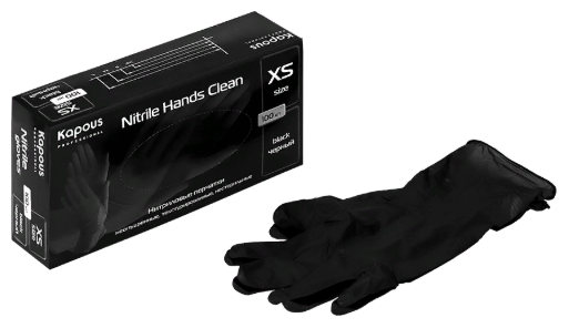 Kapous Professional Перчатки нитриловые Nitrile Hands Clean, неопудренные, текстурированные, нестерильные, Черный, XS, 100 шт