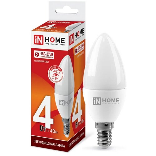Светодиодная лампа IN HOME LED-СВЕЧА-VC 4Вт 230В Е27 6500К 360Лм 4690612033747