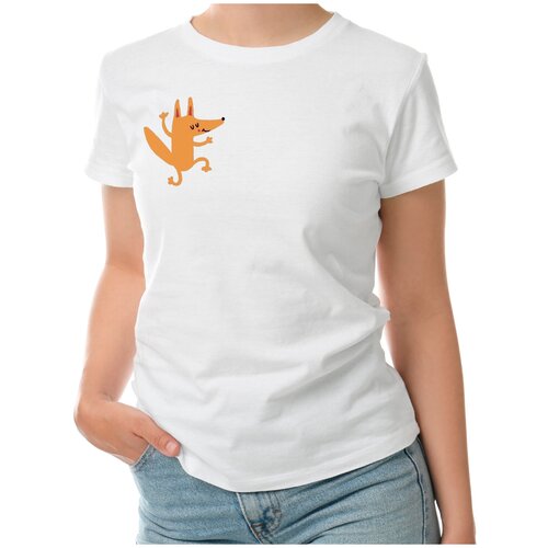 Женская футболка «Веселая лиса танцует. Наивный стиль» (XL, темно-синий)
