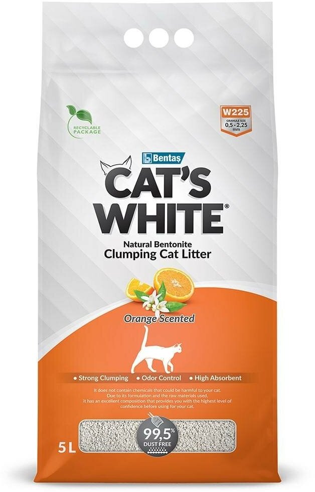 Наполнитель для кошачьего туалета CAT'S WHITE Orange комкующийся с ароматом апельсина 5л - фотография № 2