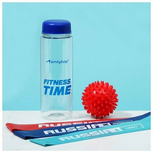 фото Набор для фитнеса россия: 3 фитнес-резинки, бутылка для воды, массажный мяч нет бренда