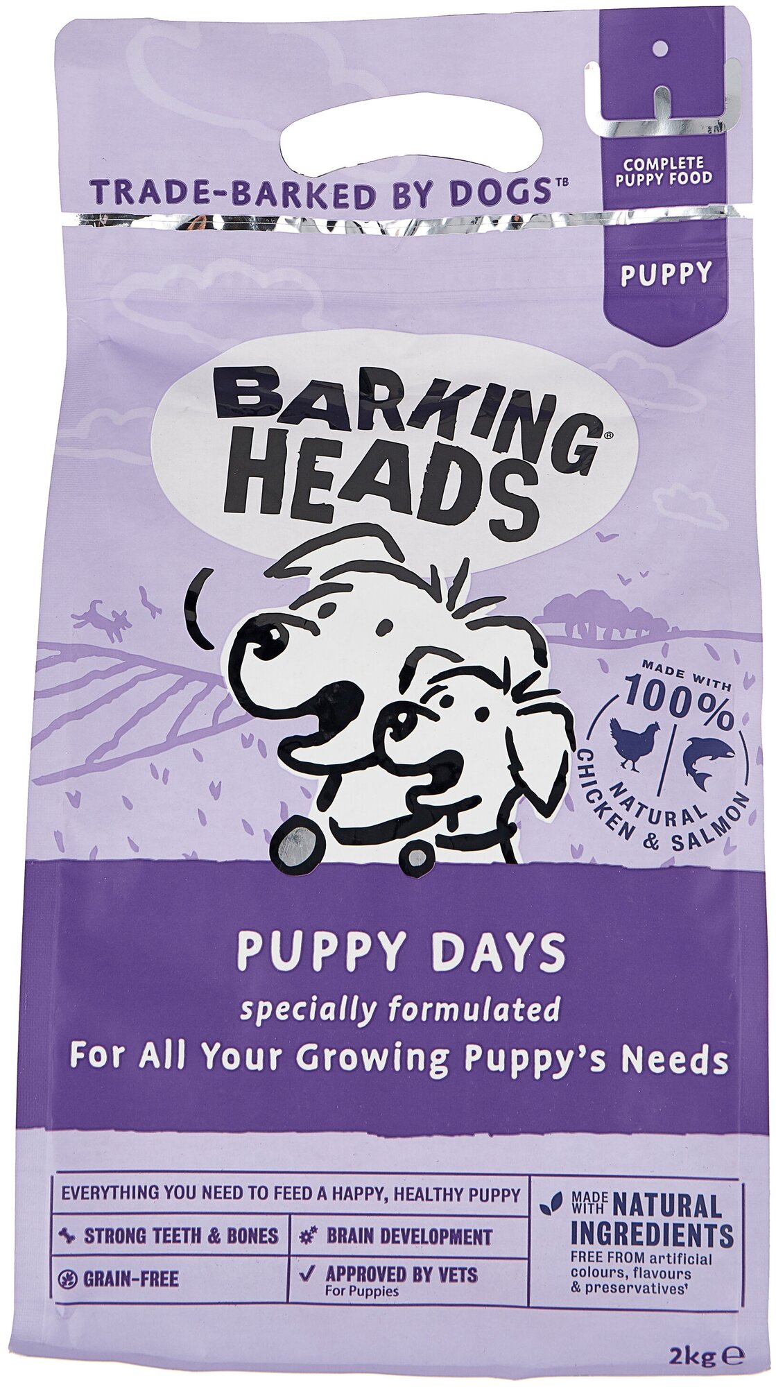 Barking (Meowing) Heads Баркинг Хедс "Щенячьи деньки" (Puppy Days) (2 кг) Сухой беззерновой корм для щенков с лососем и курицей