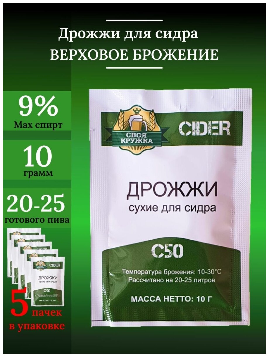 Набор сухих дрожжей Cider C50 "Своя кружка" (5 шт.)