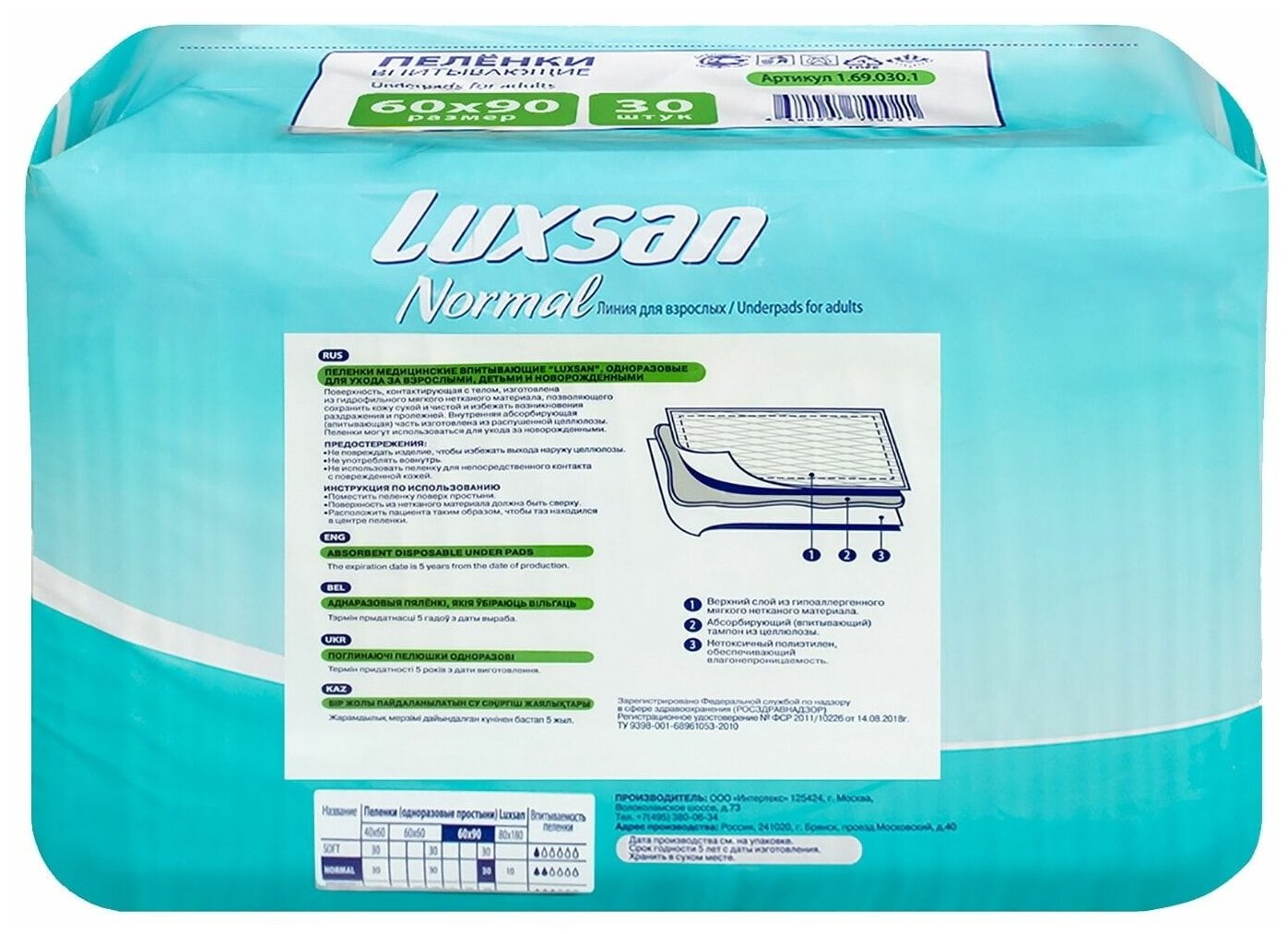 Пеленки Luxsan Basic 60*90, 30 шт - фото №5