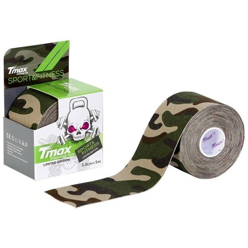 , кинезио тейп Tmax, Pattern Extra Sticky, Camouflaged Green тейп кинезиологический physiotape physiotape no 1 blue 5 см x 5 м арт 100398 голубой