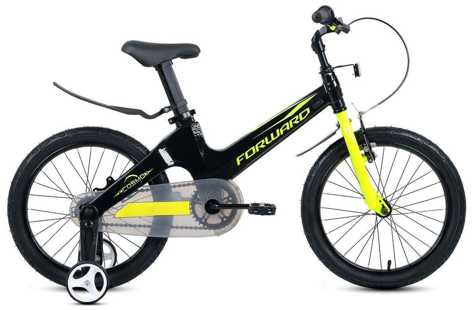 Детский велосипед FORWARD Cosmo 18 (2021) черный/зеленый (требует финальной сборки)