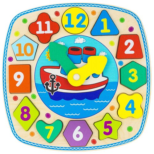 бизиборд alatoys 2853404 яркие часики Развивающая игрушка Alatoys Часики Кораблик, 12 дет., разноцветный