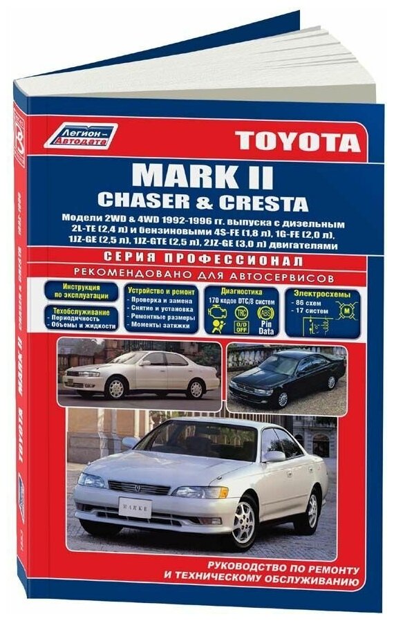 Книга Toyota Mark 2, Chaser, Cresta 1992-1996 бензин, дизель, электросхемы. Руководство по ремонту и эксплуатации автомобиля. Профессионал. Легион-Aвтодата