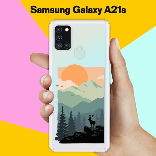 Силиконовый чехол Горы и лес на Samsung Galaxy A21s пластиковый чехол енот и лес на samsung galaxy note 4 самсунг галакси нот 4