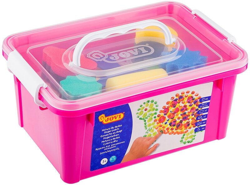 566 Краски пальчиковые JOVI, 06 цветов, 750г, с аксессуарами, пластиковый контейнер