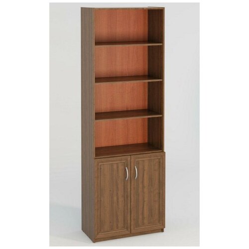 Стеллаж широкий 2 двери МДФ 6 полок 72х38 см МагМебель Домино-3 орех