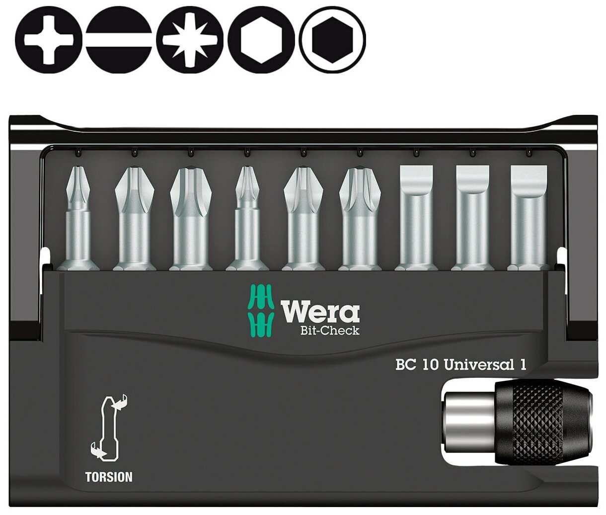 Набор бит с битодержателем Wera Bit-Check 10 Universal 1 10 предметов - фотография № 5