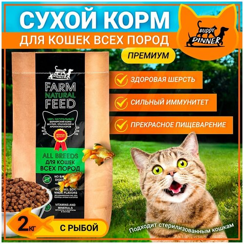 Корм сухой BUDDY DINNER Green Line для кошек всех пород Премиум класса, гипоаллергенный,100 %натуральный состав, с рыбой,2 кг