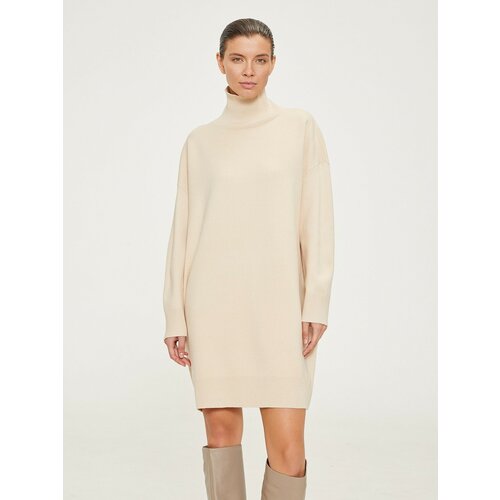 фото Платье-свитер to be blossom, оверсайз, мини, вязаное, утепленное, размер xs, бежевый