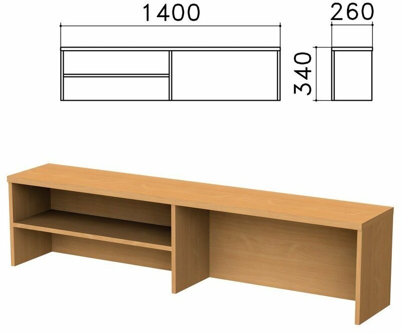 Надстройка для стола письменного "Монолит", 1400х260х340 мм, 1 полка, цвет бук бавария, НМ38.1