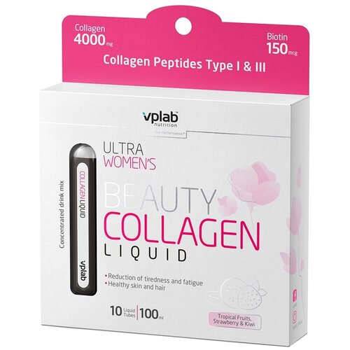 VPLab Ultra Women's Beauty Collagen Liquid фл., 10 мл, 10 шт., тропические фрукты, клубника и киви