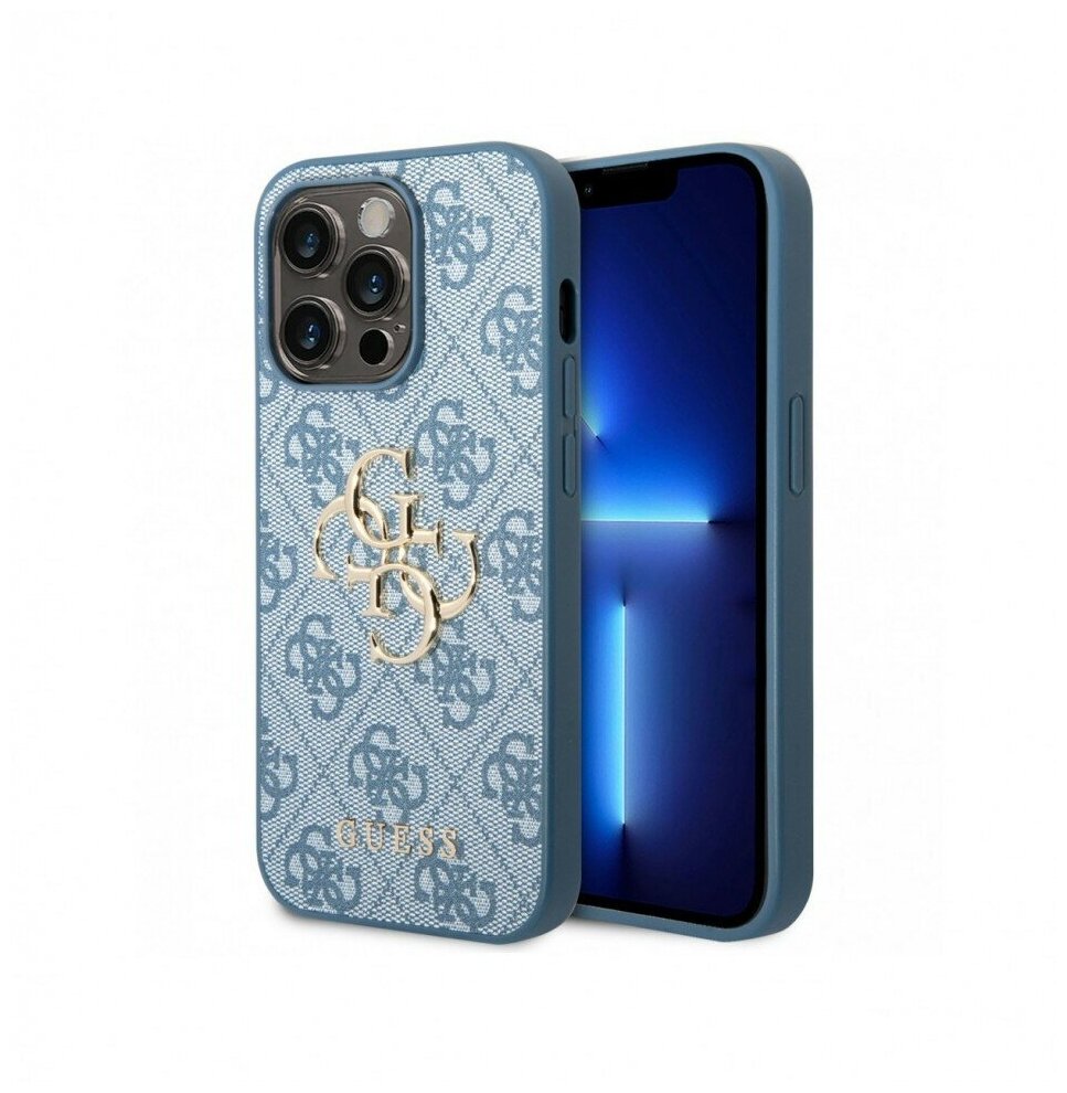 Guess для iPhone 14 Pro чехол PU 4G Big metal logo Hard Blue