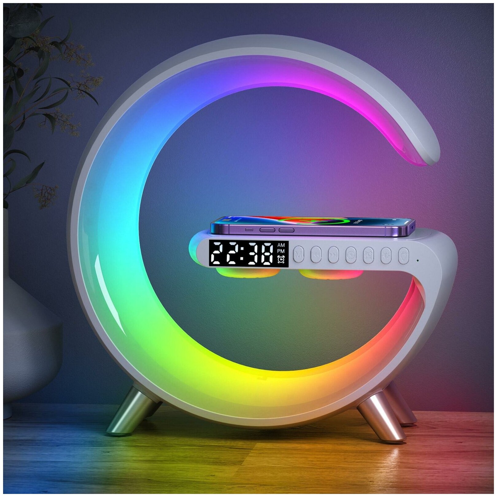 Умная колонка RGB Smart Light Sound Machine, луна, белая - фотография № 10