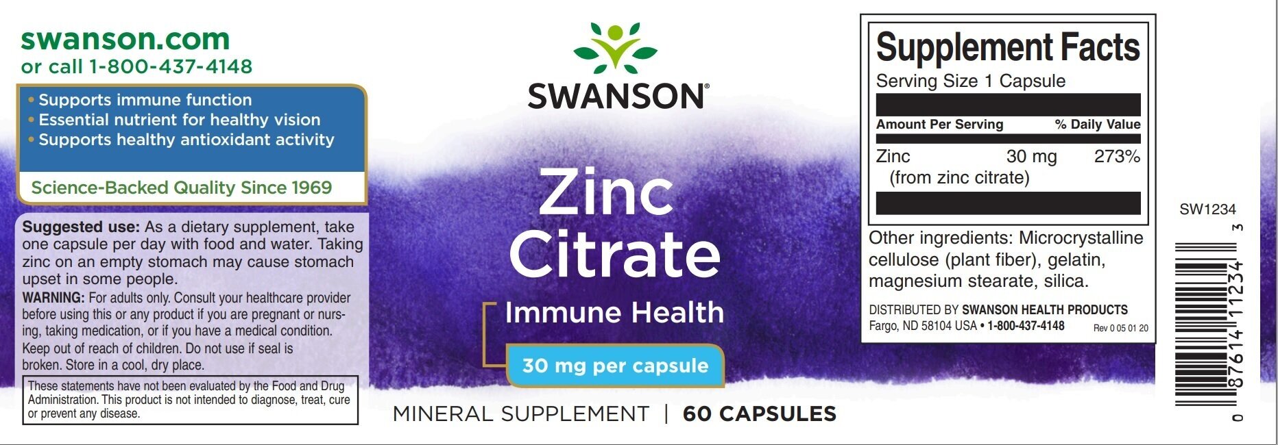 Zinc Citrate, 30 мг, 60 г, 60 шт.