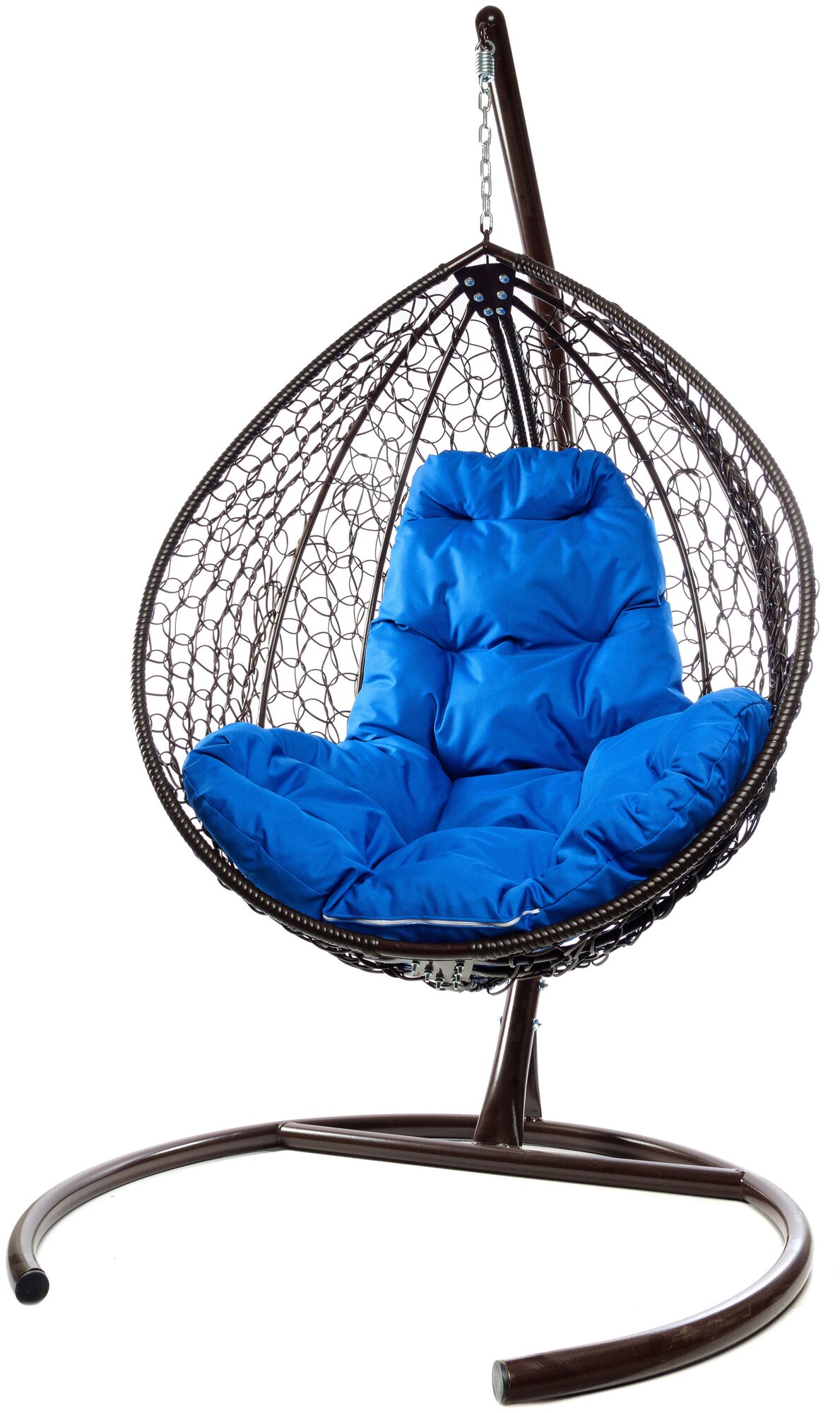 Подвесное кресло коричневое M-Group Капля ротанг складное,11500210 синяя подушка - фотография № 6