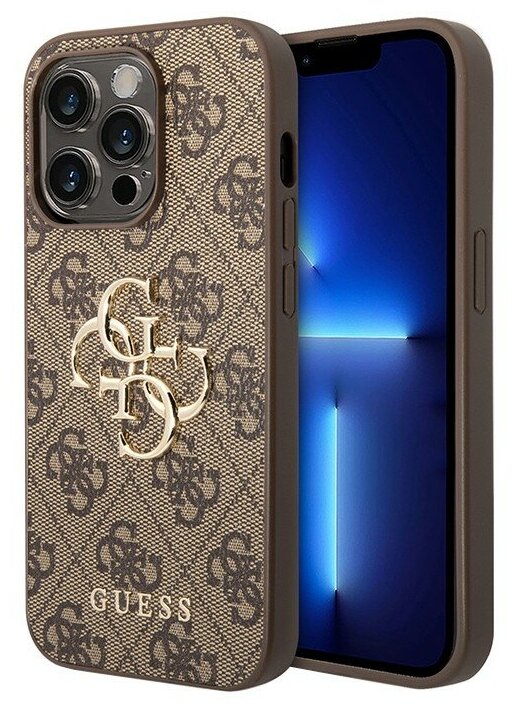 Guess для iPhone 14 Pro чехол PU 4G Big metal logo Hard Brown