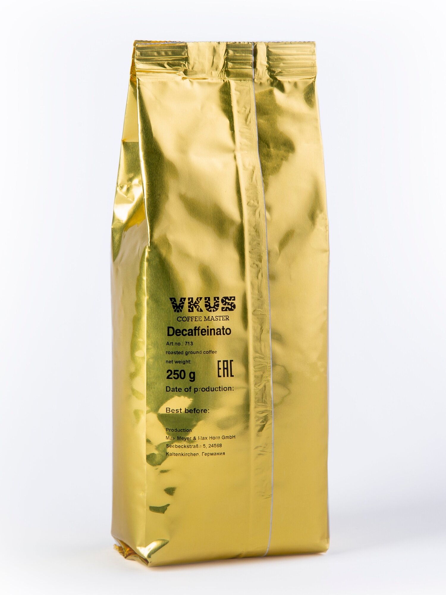 Натуральный кофе без кофеина молотый VKUS DECAFFEINATO декаф, 0.25 кг