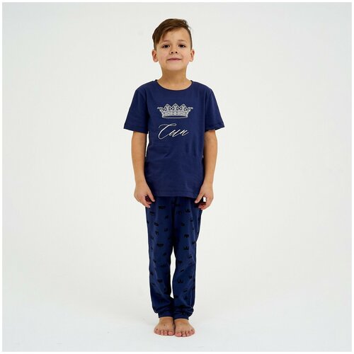 пижама детская футболка брюки kaftan crown р 34 122 128 Пижама Kaftan, размер 34, синий