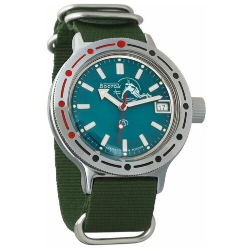 фото Часы мужские механические восток амфибия 420059 с автоподзаводом (нейлон зеленый)