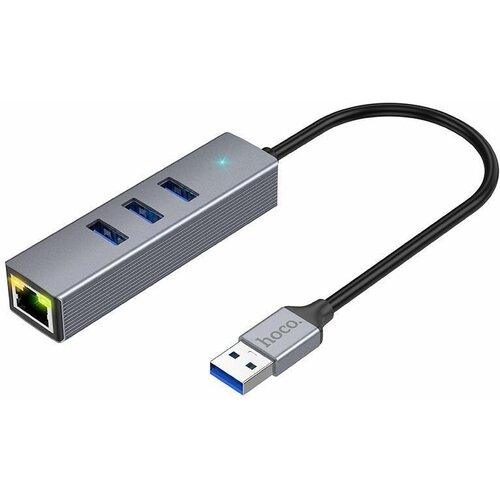 USB хаб Hoco HB34 USB 3.0*3 шт, RJ45 Gigabit Ethernet 1000 Мбит/с usb 2 0 to rj45 usb 2 0 to ethernet network lan adapter card 10mbps adapter for windows7 pc laptop lan adapter