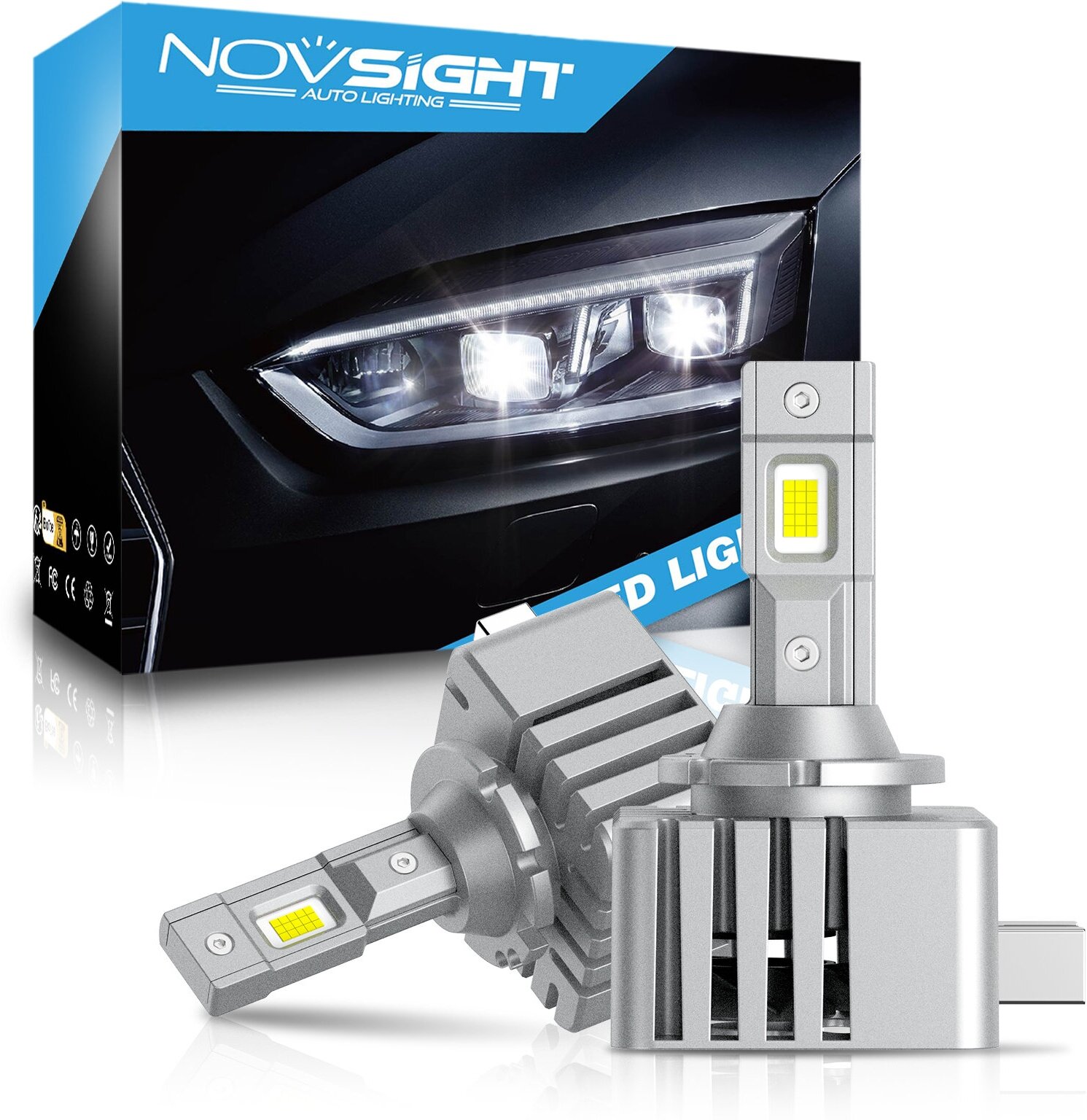 Светодиодная лампа Novsight DH D1 замена ксенона цоколь PK32d-2 PK32d-3 70Вт 2шт 20000Лм 6500К белый свет LED автомобильная