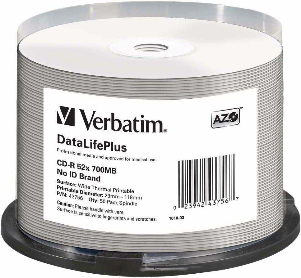 Диск CD-R Verbatim 700Mb 52x Cake Box (50шт) Printable (43756)