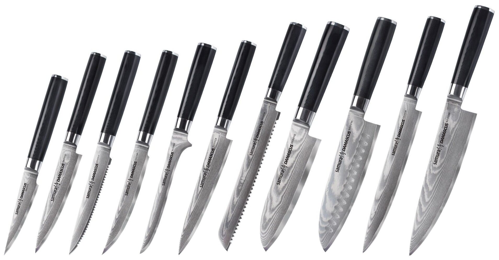 Набор из 11 ножей кухонных Samura DAMASCUS (10, 21, 23, 31, 45, 55, 63, 71, 85, 92, 94) (SD-0900)