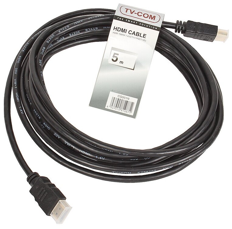 Цифровой кабель TV-COM HDMI19M to HDMI19M, V1.4+3D, 5m CG150S-5M